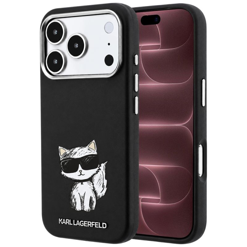 Husa iPhone 18 Pro Max / iPhone 17 Pro Max - Karl Lagerfeld Leather Smooth Choupette Sketch MagSafe (KLHMP18X6PWCIKDK) - Black