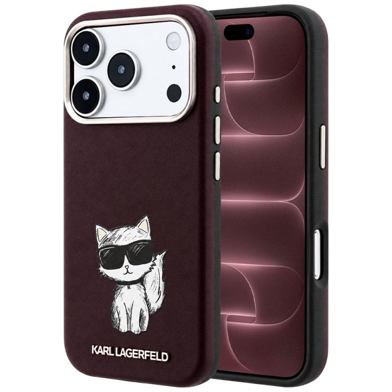 Husa iPhone 18 Pro Max / iPhone 17 Pro Max - Karl Lagerfeld Smooth Leather Choupette Sketch MagSafe (KLHMP18X6PWCIKDR) - Burgundy