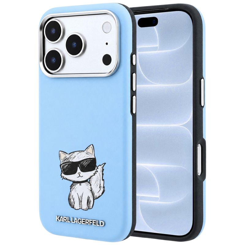 Husa iPhone 18 Pro / iPhone 17 Pro - Karl Lagerfeld Smooth Leather Choupette Sketch MagSafe (KLHMP18L6PWCIKDB) - Light Blue