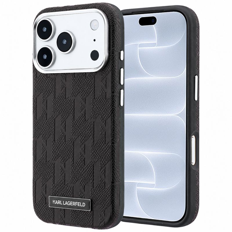Husa iPhone 18 Pro / iPhone 17 Pro - Karl Lagerfeld HC MagSafe SW Grained Leather HS Mono Resin Logo (KLHMP18L6PWKLMHK) - Black