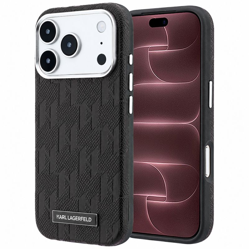 Husa pentru iPhone 18 Pro Max / iPhone 17 Pro Max - Karl Lagerfeld Grained Leather Mono Resin Logo MagSafe (KLHMP18X6PWKLMHK) - Black