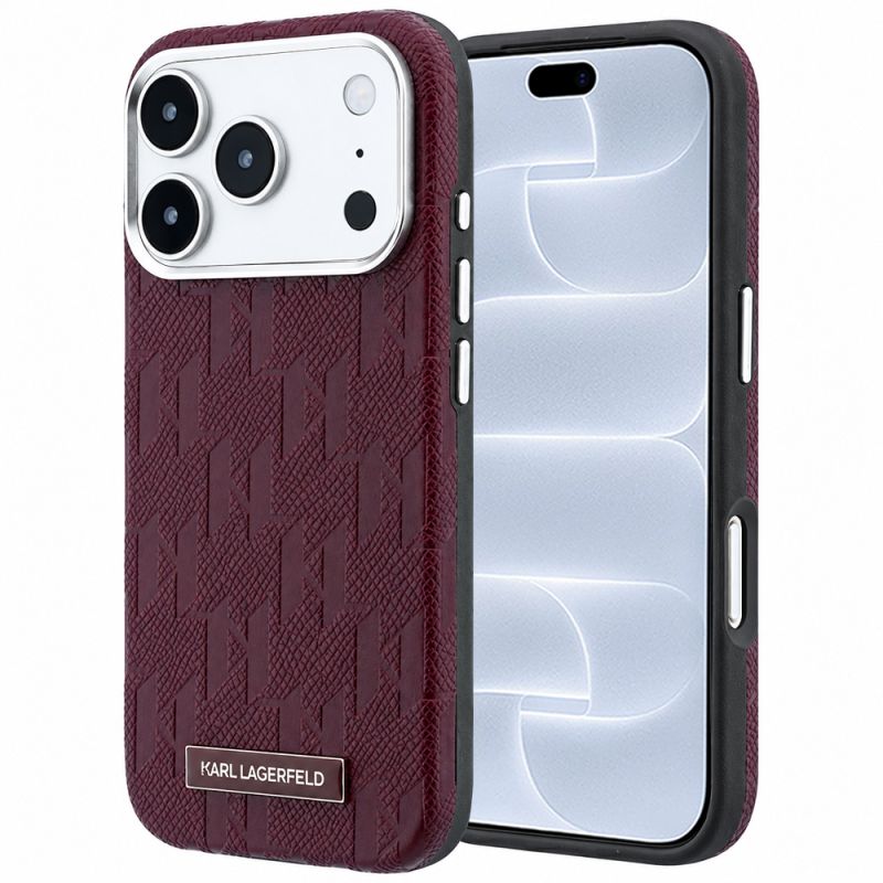 Husa pentru iPhone 18 Pro / iPhone 17 Pro - Karl Lagerfeld Grained Leather Mono Resin Logo MagSafe (KLHMP18L6PWKLMHR) - Burgundy