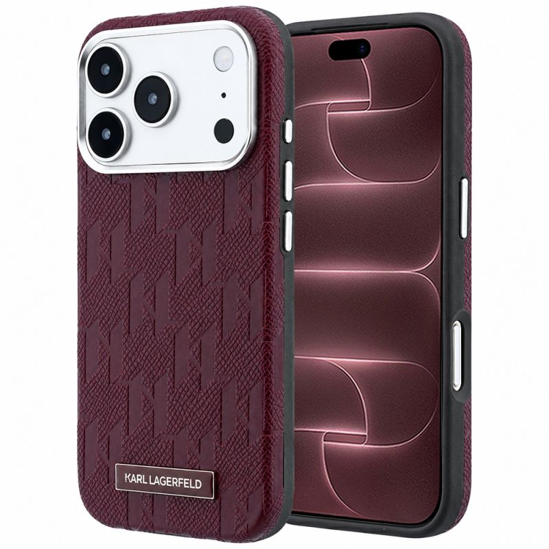 Husa pentru iPhone 18 Pro Max / iPhone 17 Pro Max - Karl Lagerfeld Grained Leather Mono Resin Logo MagSafe (KLHMP18X6PWKLMHR) - Burgundy