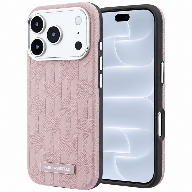 Husa pentru iPhone 18 Pro / iPhone 17 Pro - Karl Lagerfeld Grained Leather Mono Resin Logo MagSafe (KLHMP18L6PWKLMHP) - Pink