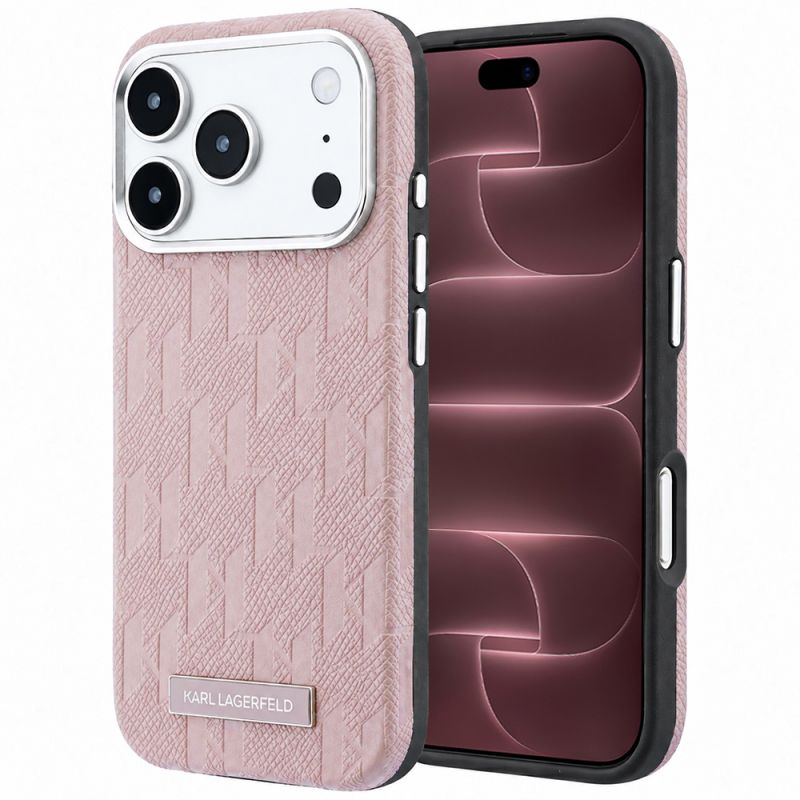 Husa pentru iPhone 18 Pro Max / iPhone 17 Pro Max - Karl Lagerfeld Grained Leather Mono Resin Logo MagSafe (KLHMP18X6PWKLMHP) - Pink