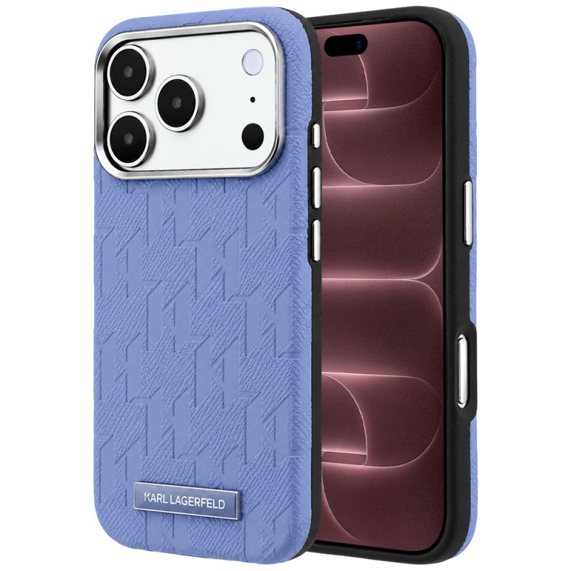 Husa pentru iPhone 18 Pro Max / iPhone 17 Pro Max - Karl Lagerfeld Grained Leather Mono Resin Logo MagSafe (KLHMP18X6PWKLMHB) - Light Blue