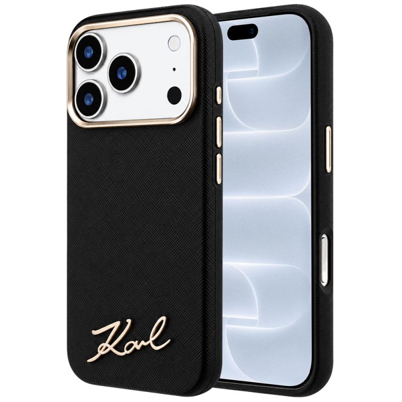 Husa pentru iPhone 18 Pro / iPhone 17 Pro - Karl Lagerfeld Saffiano Small Script Metal Logo MagSafe (KLHMP18L6PWSKSK) - Black