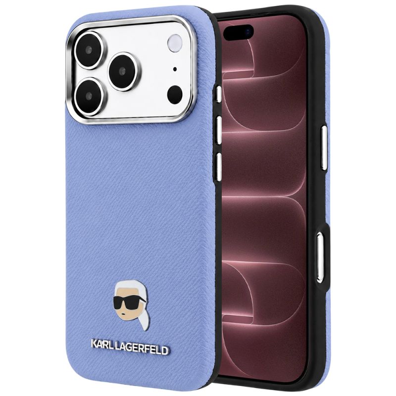 Husa iPhone 18 Pro Max / iPhone 17 Pro Max - Karl Lagerfeld Grained Leather KH Metal MagSafe (KLHMP18X6PSKHLB) - Light Blue