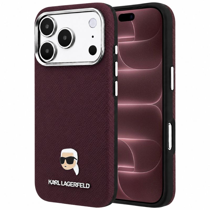 Husa iPhone 18 Pro Max / iPhone 17 Pro Max - Karl Lagerfeld Grained Leather KH Metal MagSafe (KLHMP18X6PSKHLR) - Burgundy