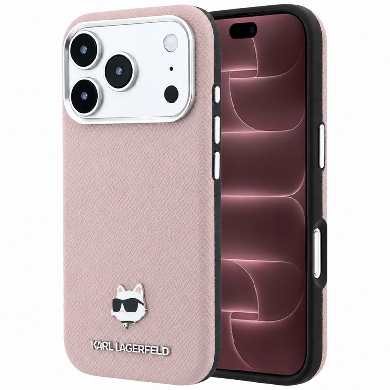 Husa iPhone 18 Pro Max / iPhone 17 Pro Max - Karl Lagerfeld Grained Leather Choupette Head MagSafe (KLHMP18X6PSCHLP) - Pink