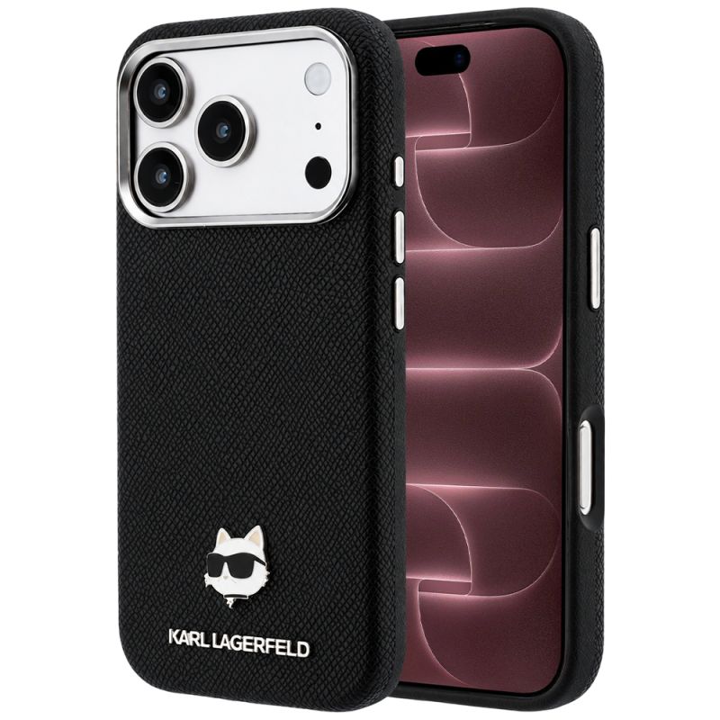 Husa iPhone 18 Pro Max / iPhone 17 Pro Max - Karl Lagerfeld Grained Leather C Head Metal MagSafe (KLHMP18X6PSCHLK) - Black