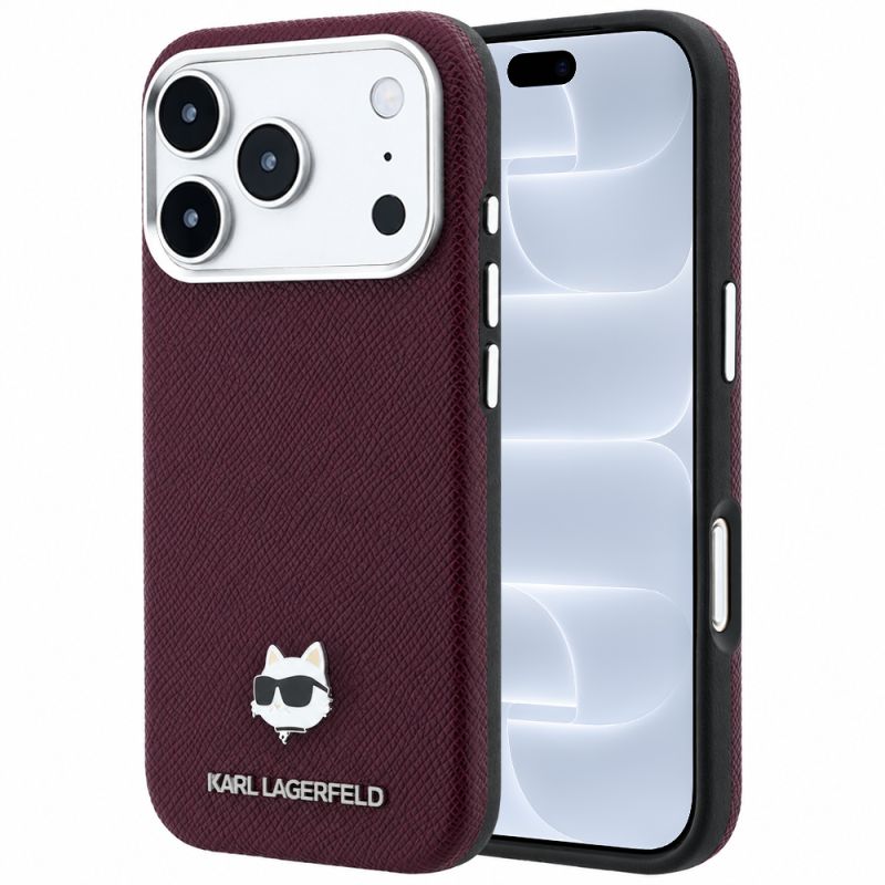 Husa iPhone 18 Pro / iPhone 17 Pro - Karl Lagerfeld Grained Leather Choupette Head MagSafe (KLHMP18L6PSCHLR) - Burgundy