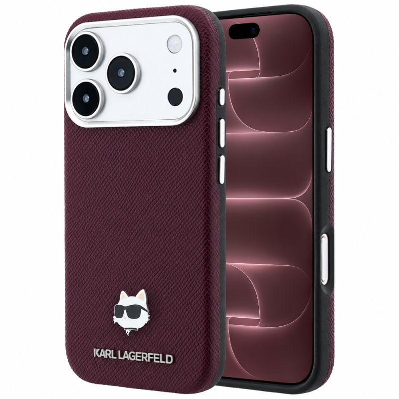 Husa iPhone 18 Pro Max / iPhone 17 Pro Max - Karl Lagerfeld Grained Leather Choupette Head MagSafe (KLHMP18X6PSCHLR) - Burgundy
