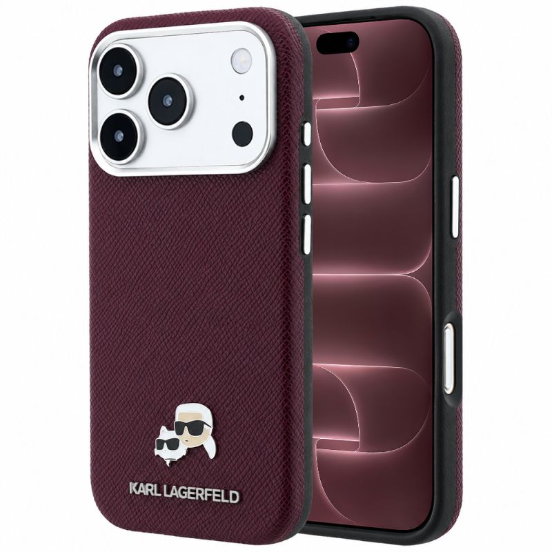 Husa iPhone 18 Pro Max / iPhone 17 Pro Max - Karl Lagerfeld Grained Leather KC Heads MagSafe (KLHMP18X6PSKCHLR) - Burgundy