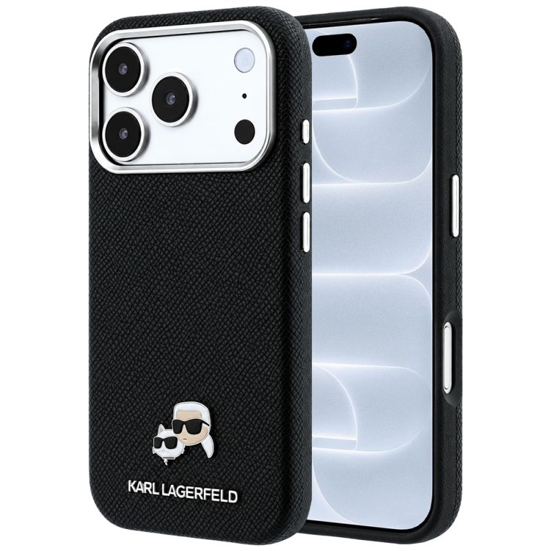 Husa iPhone 18 Pro / iPhone 17 Pro - Karl Lagerfeld Grained Leather KC Heads MagSafe (KLHMP18L6PSKCHLK) - Black