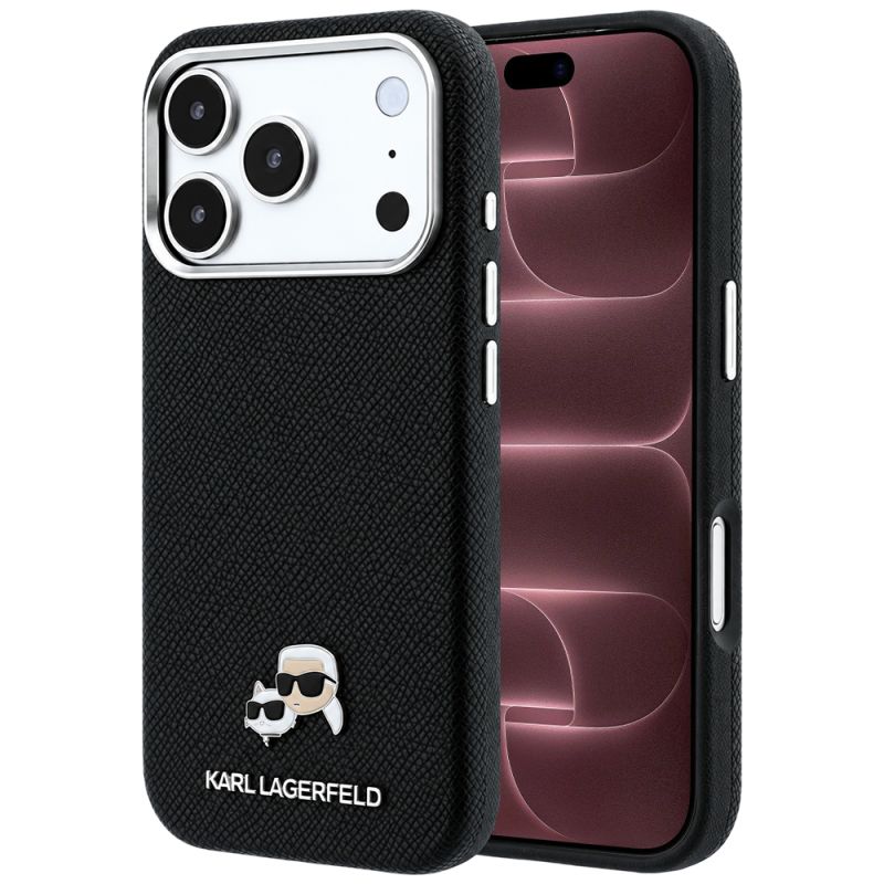 Husa iPhone 18 Pro Max / iPhone 17 Pro Max- Karl Lagerfeld Grained Leather KC Heads MagSafe (KLHMP18X6PSKCHLK) - Black