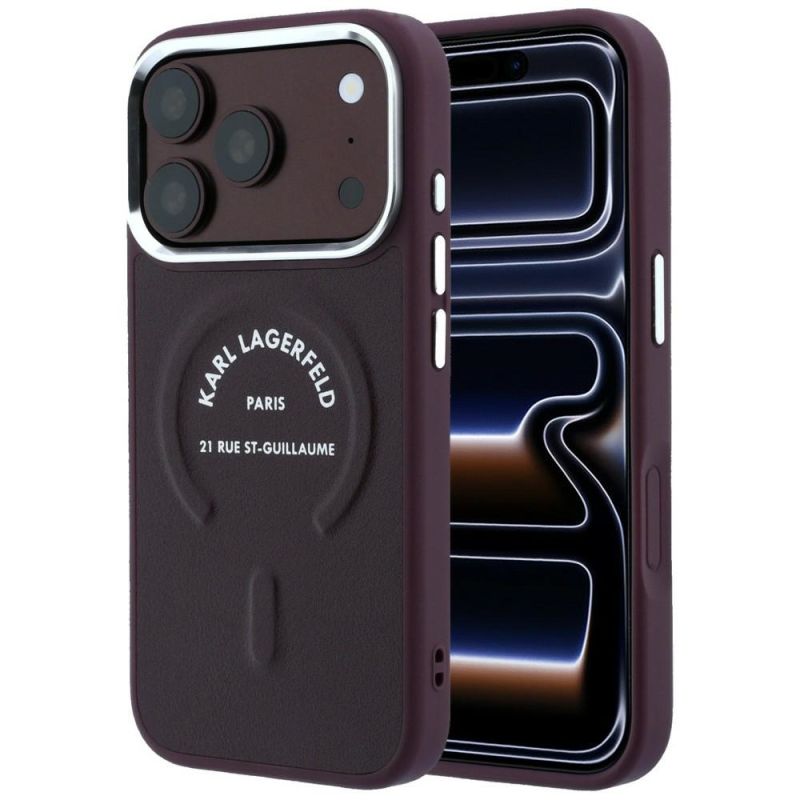 Husa iPhone 18 Pro Max / iPhone 17 Pro Max - Karl Lagerfeld Leather Ring Karl RSG Logo MagSafe (KLHMP18XPSKRSGER) - Burgundy