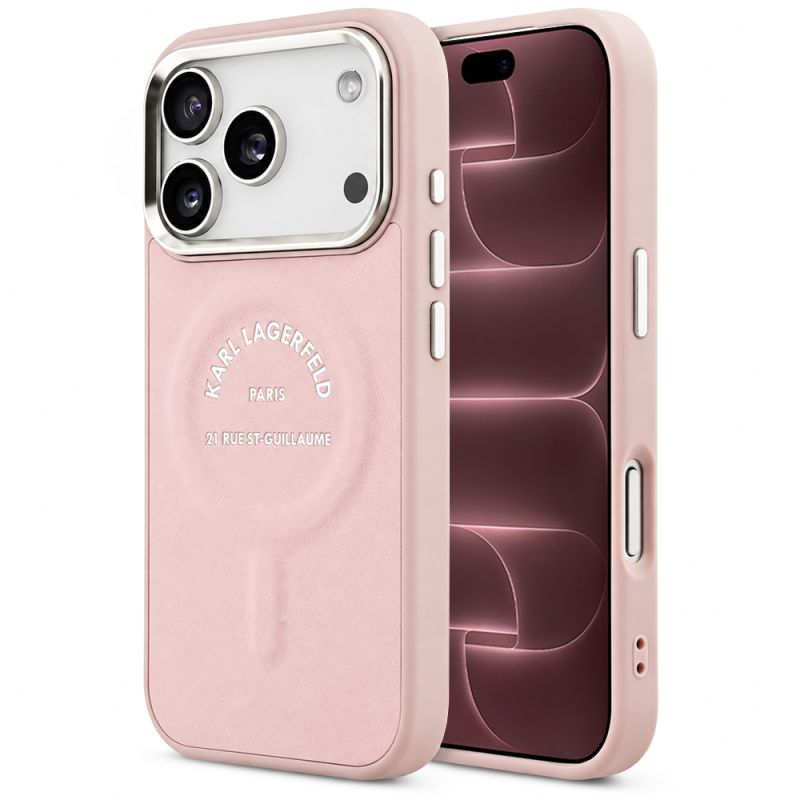Husa iPhone 18 Pro Max / iPhone 17 Pro Max - Karl Lagerfeld Leather Ring Karl RSG Logo MagSafe (KLHMP18XPSKRSGEP) - Pink