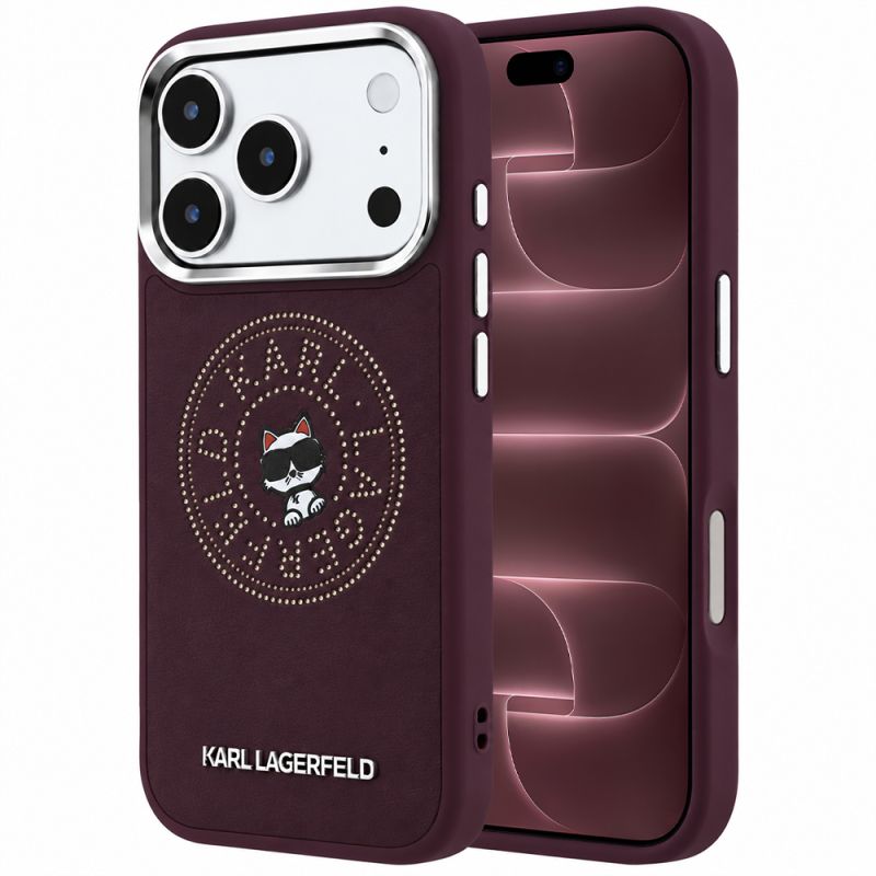 Husa iPhone 18 Pro Max / iPhone 17 Pro Max - Karl Lagerfeld Leather Point and C Sketch MagSafe (KLHMP18X6PCCPRR) - Burgundy