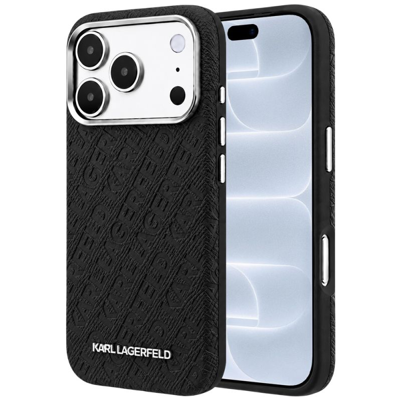 Husa iPhone 18 Pro / iPhone 17 Pro - Karl Lagerfeld Grained Leather Metal Logo MagSafe (KLHMP18LPSKLFOFK) - Black