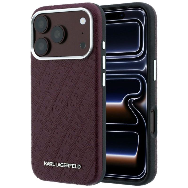 Husa iPhone 18 Pro Max / iPhone 17 Pro Max - Karl Lagerfeld Grained Leather Metal Logo MagSafe (KLHMP18XPSKLFOFR) - Burgundy