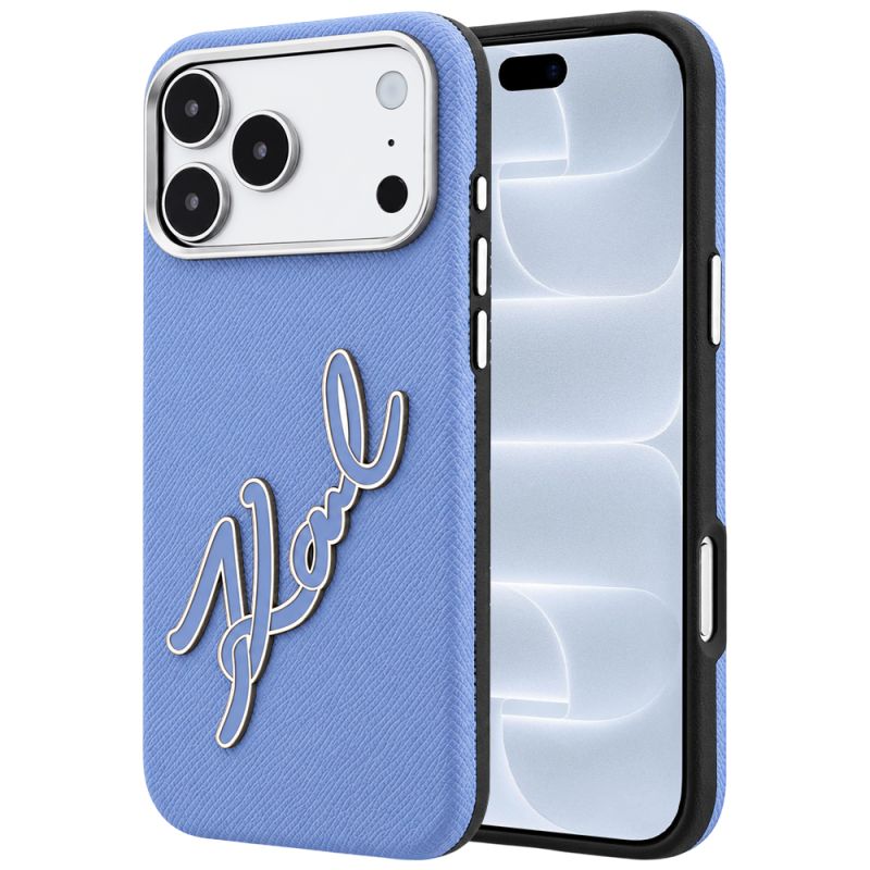 Husa pentru iPhone 18 Pro / iPhone 17 Pro - Karl Lagerfeld Smooth Leather Big Resin Signature Logo (KLHCP18L6PFCKSRB) - Light Blue