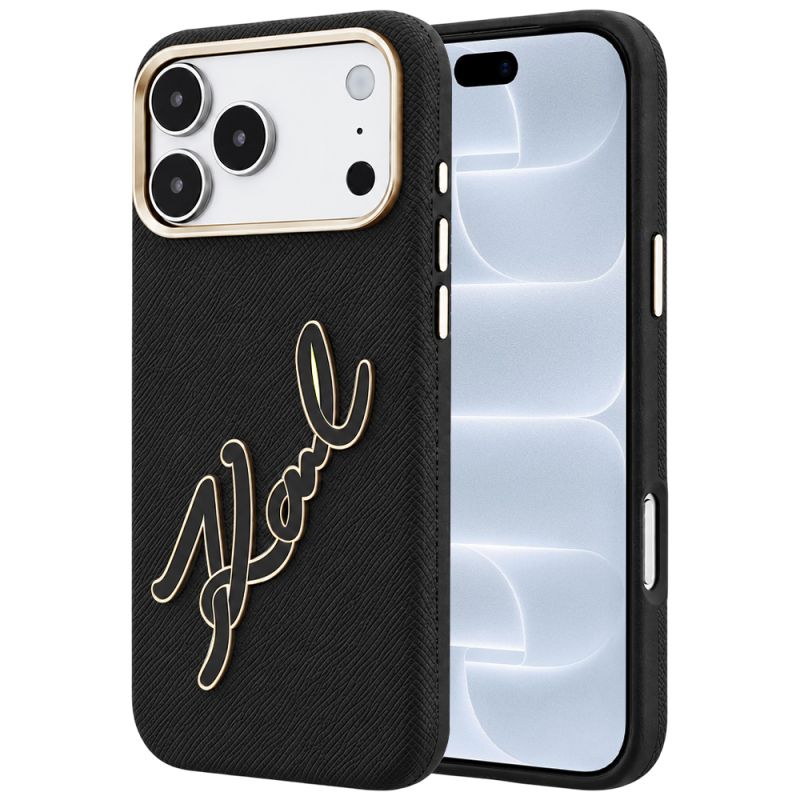 Husa pentru iPhone 18 Pro / iPhone 17 Pro - Karl Lagerfeld Smooth Leather Big Resin Signature Logo (KLHCP18L6PFCKSRK) - Black