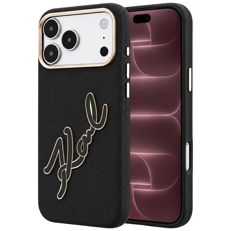 Husa pentru iPhone 18 Pro Max / iPhone 17 Pro Max - Karl Lagerfeld Smooth Leather Big Resin Signature Logo (KLHCP18X6PFCKSRK) - Black