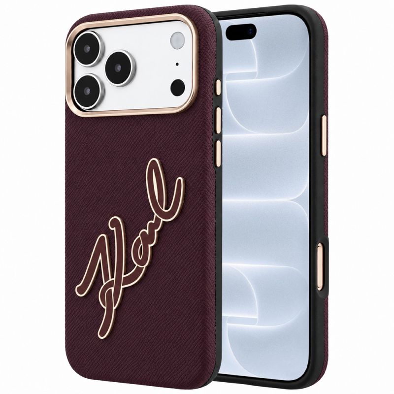 Husa pentru iPhone 18 Pro / iPhone 17 Pro - Karl Lagerfeld Smooth Leather Big Resin Signature Logo (KLHCP18L6PFCKSRR) - Burgundy