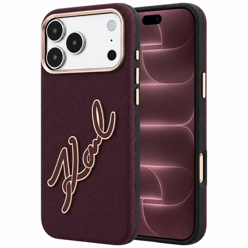 Husa pentru iPhone 18 Pro Max / iPhone 17 Pro Max - Karl Lagerfeld Smooth Leather Big Resin Signature Logo (KLHCP18X6PFCKSRR) - Burgundy