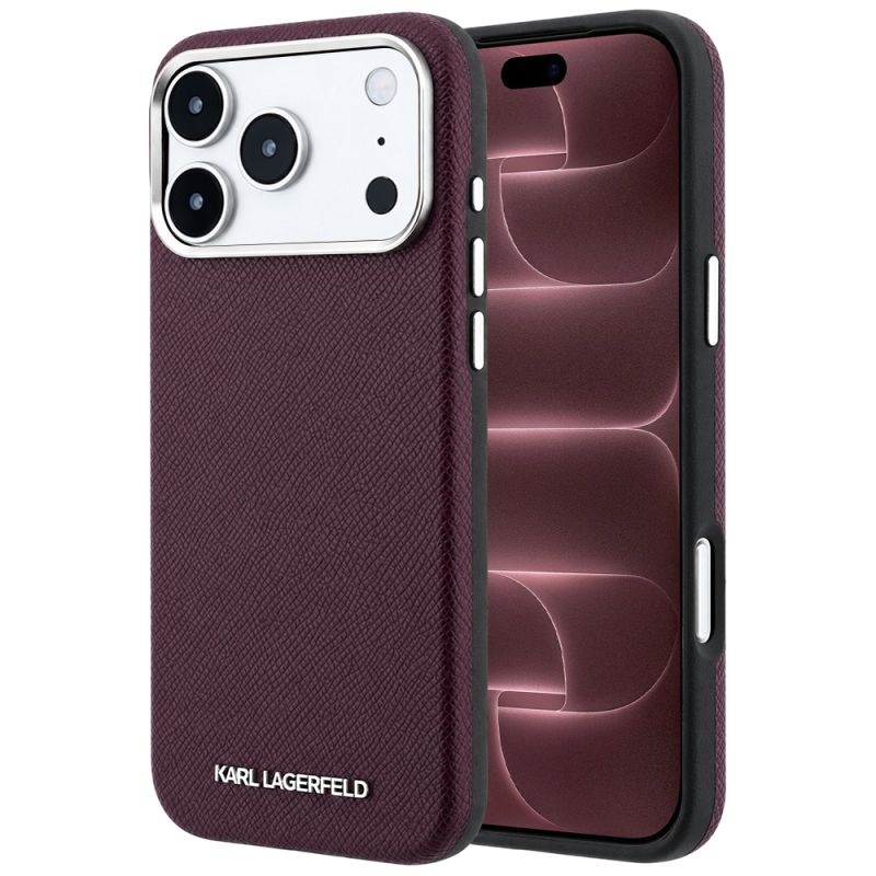 Husa iPhone 18 Pro Max / iPhone 17 Pro Max - Karl Lagerfeld Grained Leather Elongated Logo MagSafe (KLHMP18XPSWGKLR) - Burgundy