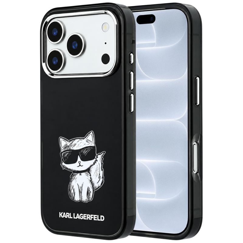 Husa pentru iPhone 18 Pro / iPhone 17 Pro - Karl Lagerfeld IML Choupette Body Sketch Print MagSafe (KLHMP18L6HCIKDK) - Black