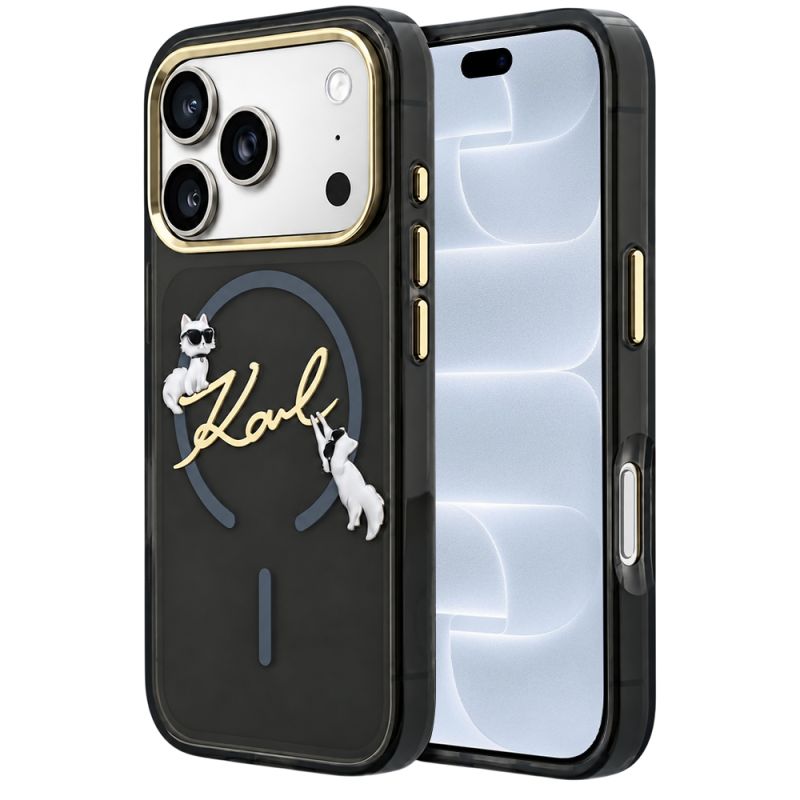 Husa pentru iPhone 18 Pro / iPhone 17 Pro - Karl Lagerfeld Choupette and Karl Script Logo MagSafe (KLHMP18L5HKSCAK) - Black