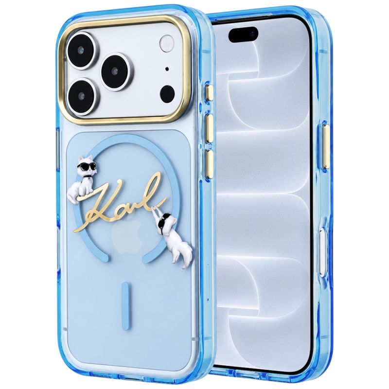 Husa pentru iPhone 18 Pro / iPhone 17 Pro - Karl Lagerfeld IML Karl Script Logo MagSafe (KLHMP18L5HKSCAL) - Light Blue