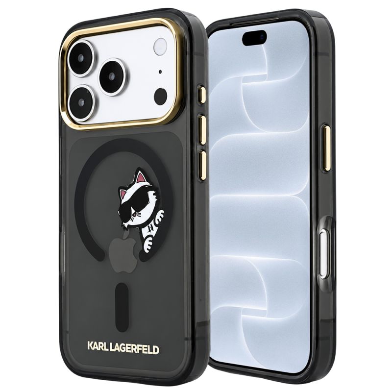 Husa pentru iPhone 18 Pro / iPhone 17 Pro - Karl Lagerfeld IML Peekaboo Print and Metal Frame MagSafe (KLHMP18L6HCPSCK) - Black