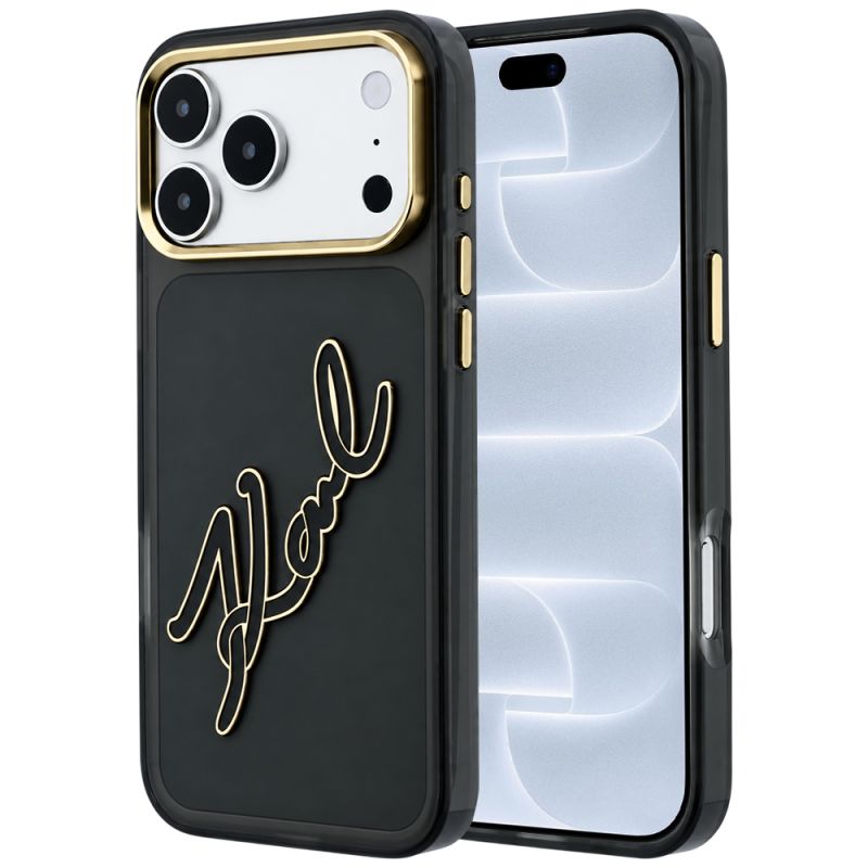 Husa pentru iPhone 18 Pro / iPhone 17 Pro - Karl Lagerfeld IML Big Signature Resin Logo Metal Frame (KLHCP18L6HCKSRK) - Black