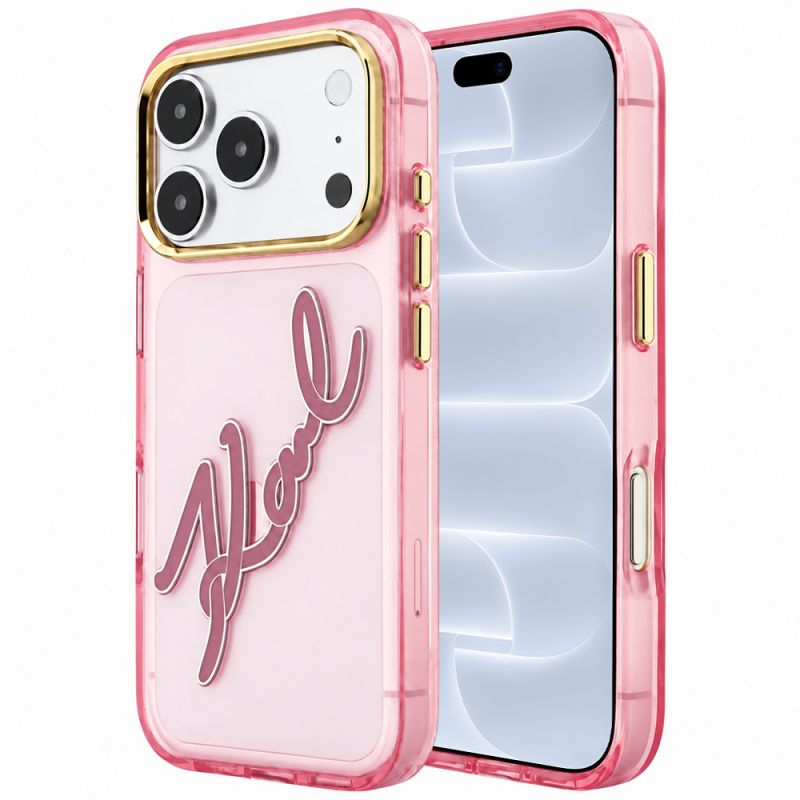 Husa pentru iPhone 18 Pro / iPhone 17 Pro - Karl Lagerfeld IML Big Signature Resin Logo Metal Frame (KLHCP18L6HCKSRP) - Pink