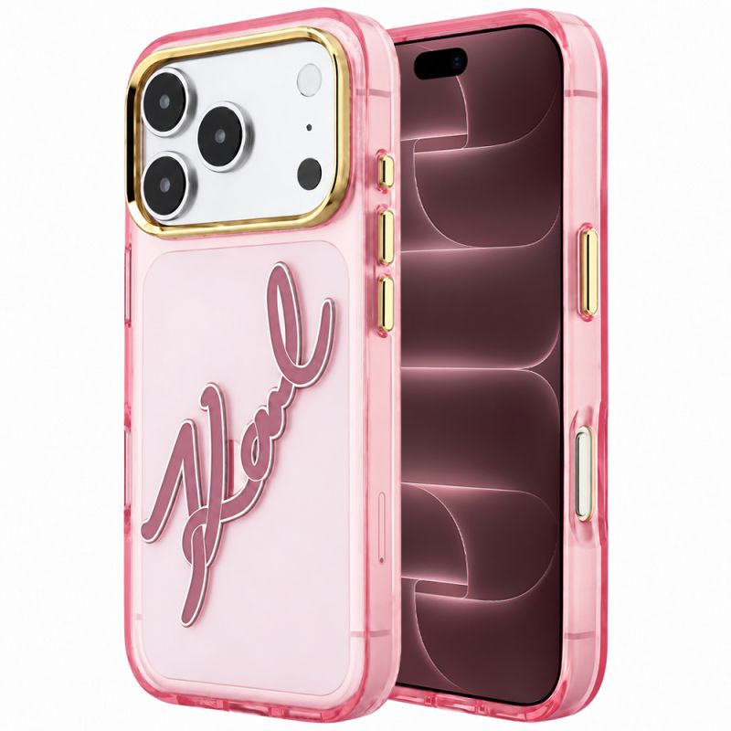 Husa pentru iPhone 18 Pro Max / iPhone 17 Pro Max - Karl Lagerfeld IML Big Signature Resin Logo Metal Frame (KLHCP18X6HCKSRP) - Pink