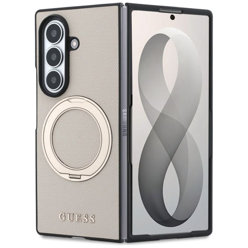 Husa pentru Samsung Galaxy Z Fold8 Ultra - Guess Ring Stand Grained Classic Logo MagSafe (GUHMZFD86PSGRSCLE) - Beige