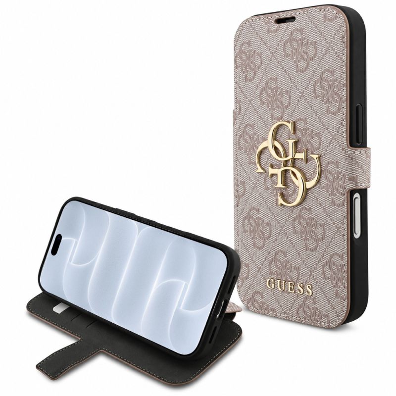 Husa pentru iPhone 18 Pro / iPhone 17 Pro - Guess Book 4G Metal Logo (GUBKP18L4GMGPI) - Pink