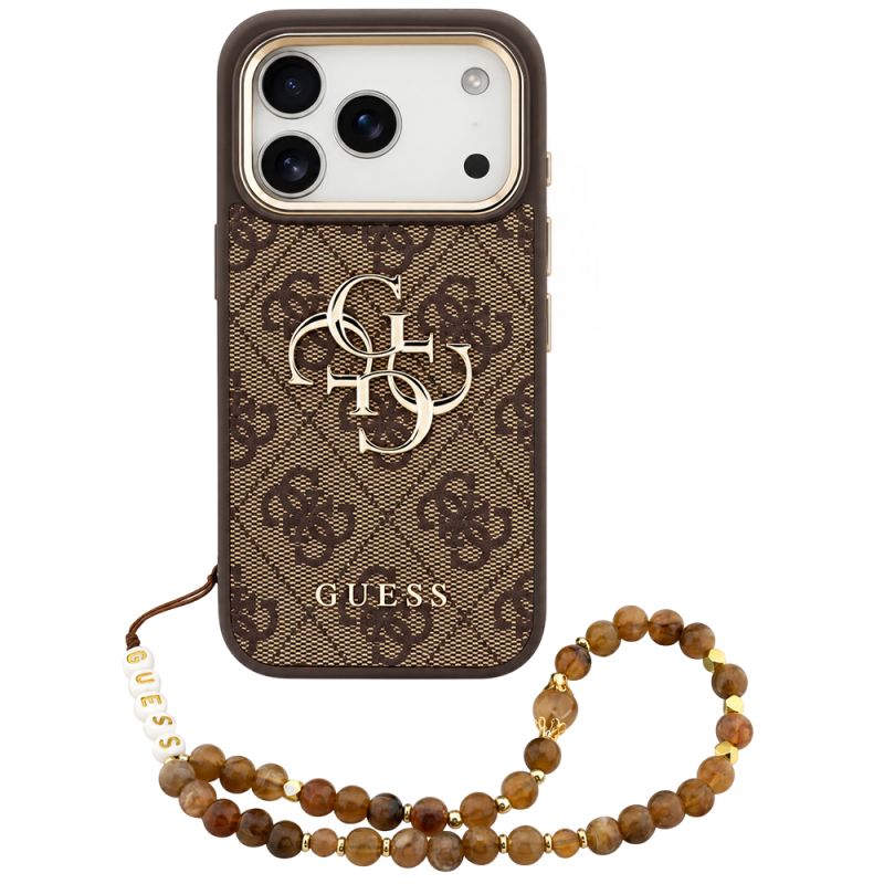 Husa pentru iPhone 18 Pro / iPhone 17 Pro - Guess Hardcase 4G Classic Logo with Strap (GUHCP18LP4GMGSCW) - Brown