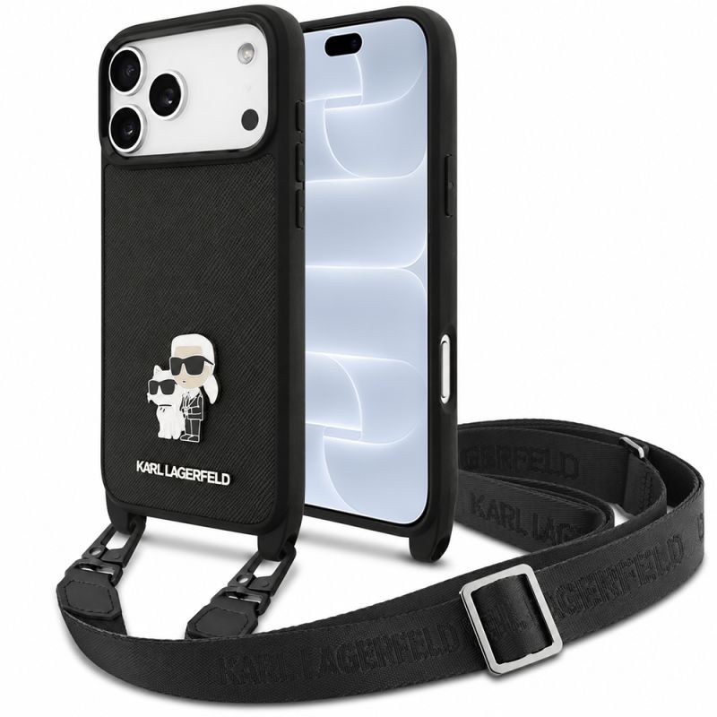 Husa pentru iPhone 18 Pro / iPhone 17 Pro - Karl Lagerfeld Saffiano K&C Metal Pin Crossbody (KLHCP18LSAKCPBK) - Black
