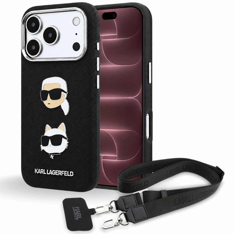Husa pentru iPhone 18 Pro Max / iPhone 17 Pro Max - Karl Lagerfeld Saffiano K&C Pins Logo Crossbody (KLHCP18XPSWFDHPSK) - Black