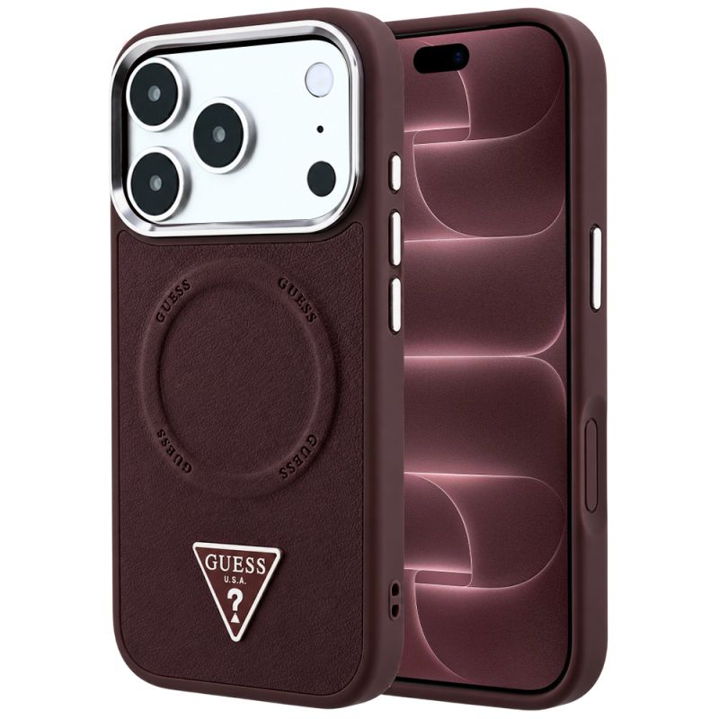 Husa pentru iPhone 18 Pro Max / iPhone 17 Pro Max - Guess Hardcase Triangle Logo MagSafe (GUHMP18XPSDTSCMU) - Burgundy