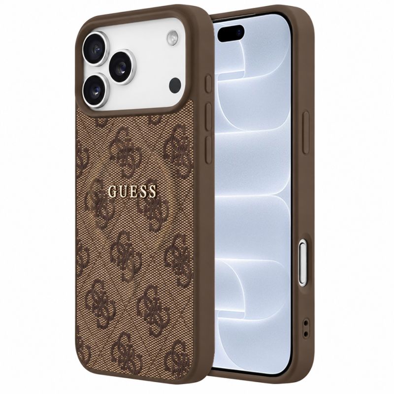 Husa pentru iPhone 18 Pro / iPhone 17 Pro - Guess 4G Embossed Ring Classic Logo MagSafe (GUHMP18LP4MSEGW) - Brown