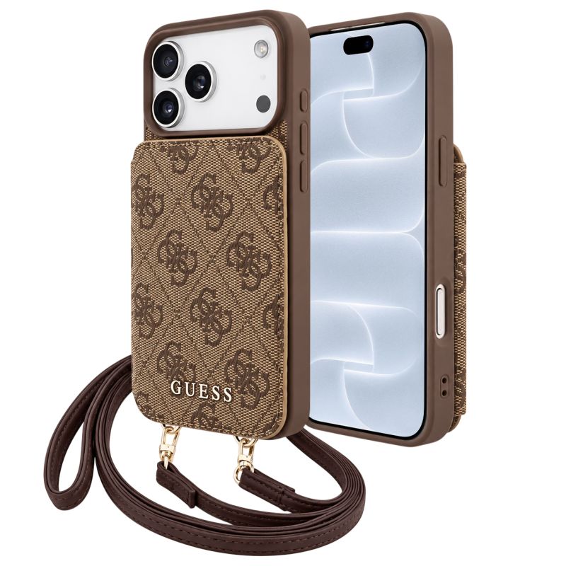 Husa pentru iPhone 18 Pro / iPhone 17 Pro - Guess Hardcase 4G Crossbody Cardslot (GUHCP18LCB4GB) - Brown