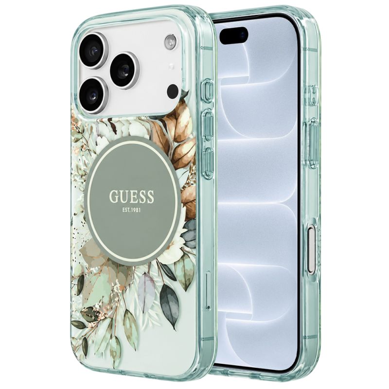 Husa pentru iPhone 18 Pro / iPhone 17 Pro - Guess IML Flower & Tonal Circle MagSafe (GUHMP18LHFWBDCEN) - Green