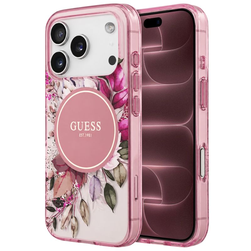 Husa pentru iPhone 18 Pro Max / iPhone 17 Pro Max - Guess IML Flower & Tonal Circle MagSafe (GUHMP18XHFWBDCEP) - Pink