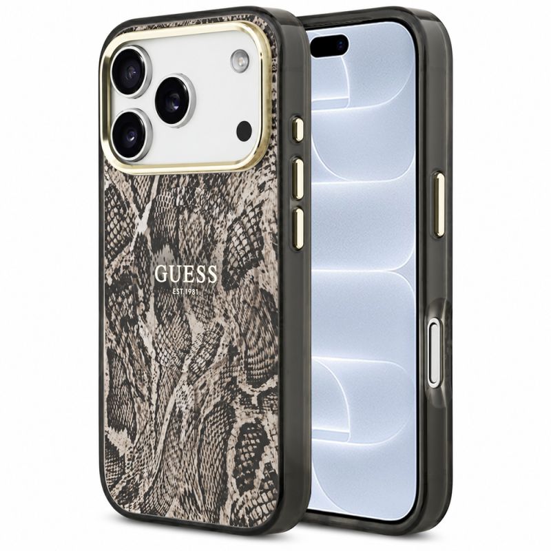 Husa pentru iPhone 18 Pro / iPhone 17 Pro - Guess Python Pattern MagSafe (GUHMP18LHIMPYGW) - Brown