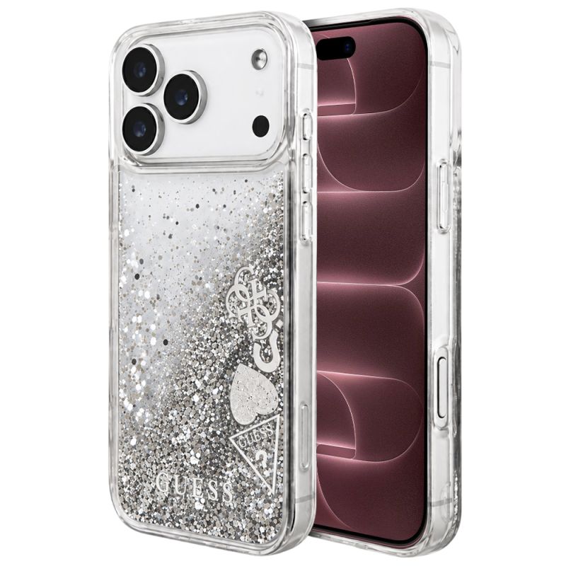 Husa pentru iPhone 18 Pro Max / iPhone 17 Pro Max - Guess Liquid Glitter Charms (GUHCP18XGLHFLSI) - Silver